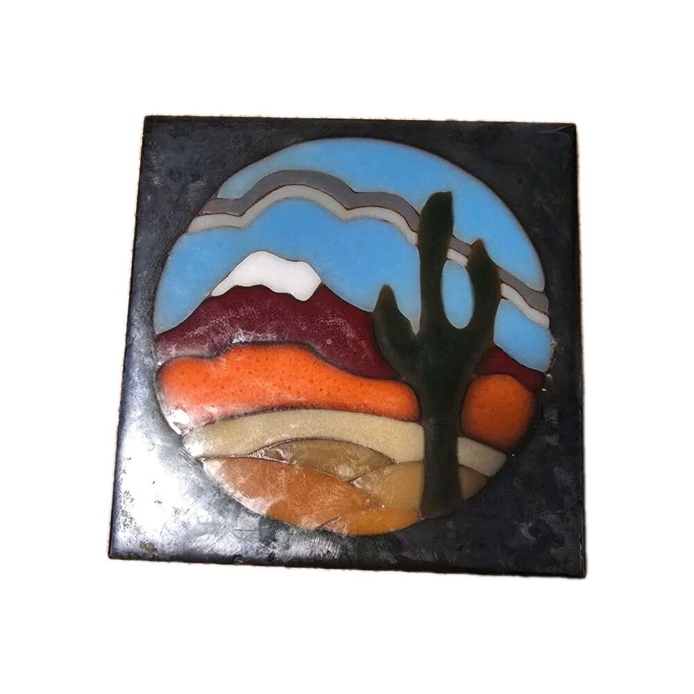 Ceramic Hand Painted Sun Tile Mountainair N.M Terracotta Tile Trivet Wall Decor